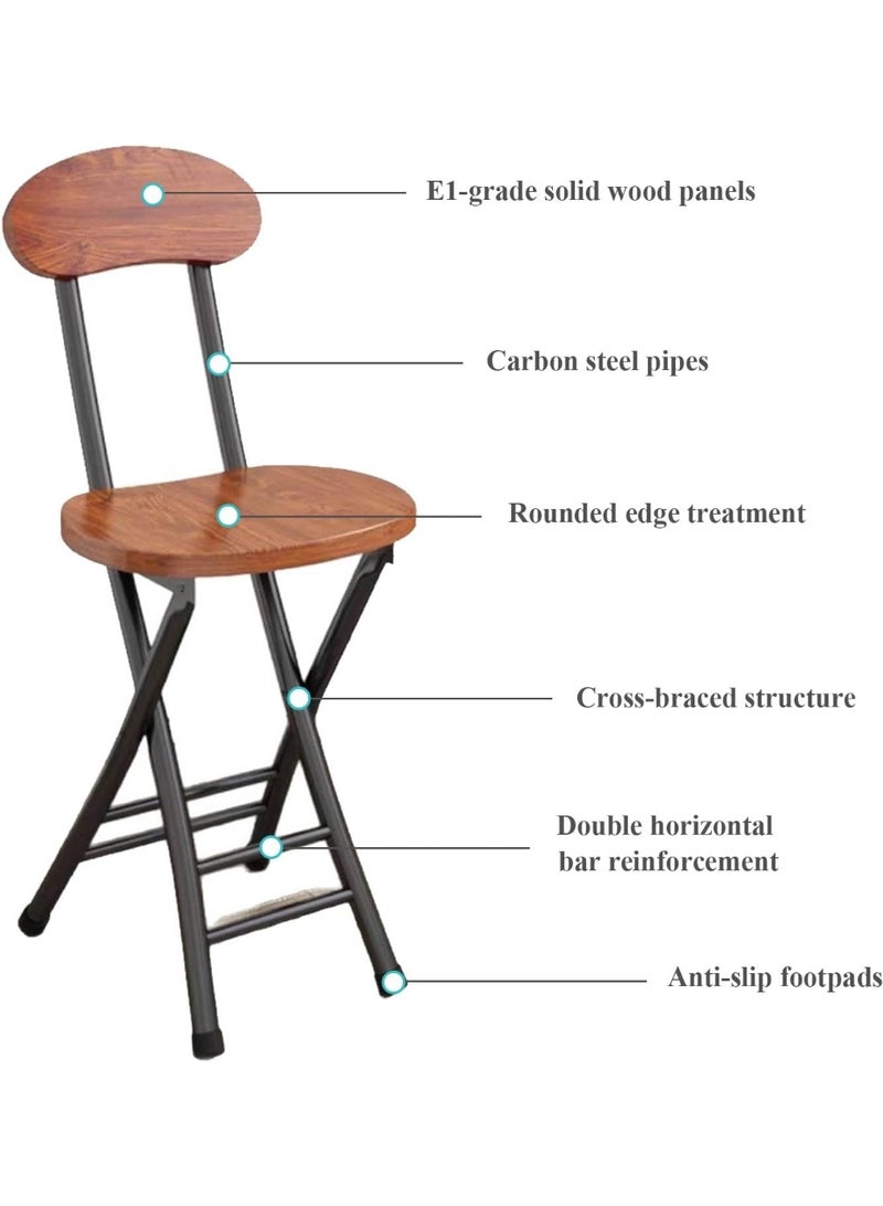 Bukela Folding Stool with Back Support, Portable Camping Chair, Camping Chairs Folding Portable Chairs, High-Back Chair with Non-Slip Footpads, for Picnics, Camping Trips Gardening(Walnut,Set of 1) - Image 3